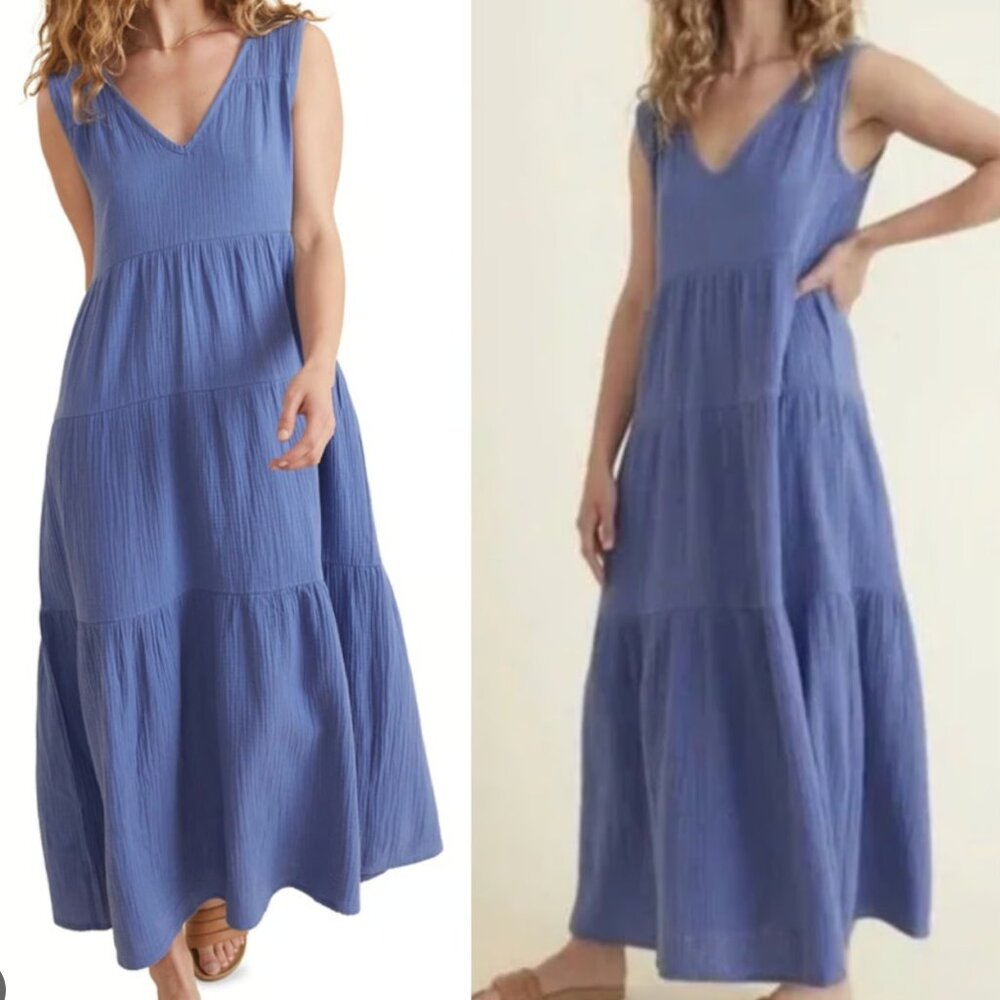 Marine Layer Periwinkle V-Neck Tiered Maxi Dress